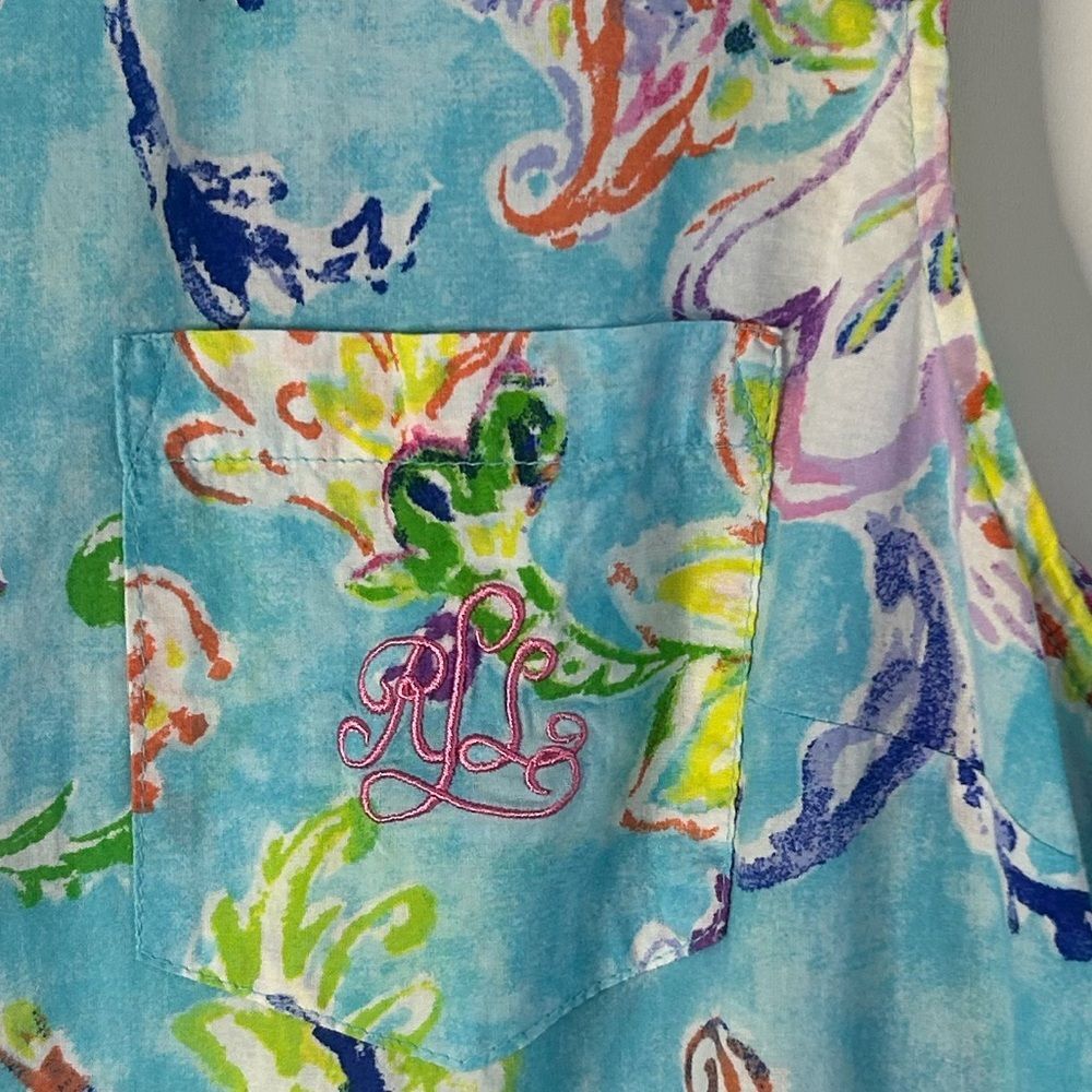 Lauren Ralph Lauren women .Blue Pink Sleeveless Midi Dress 100% cotton Vacation. - Picture 3 of 12